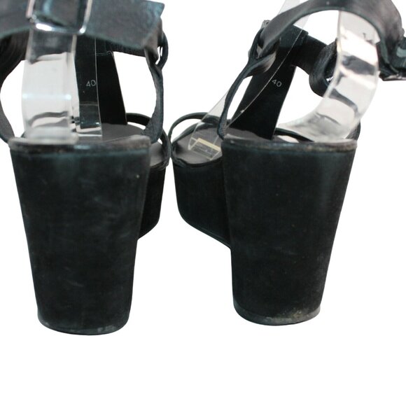 Barneys New York Womens Sz 40 Black Strappy Open Toe Leather Platform Sandals  - Picture 8 of 12